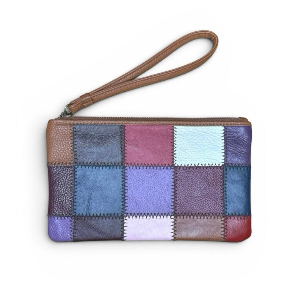 Kooba Leather Multicolor Patchwork Wristlet Clutch Purse Wallet Boho 8 1/2 x 5